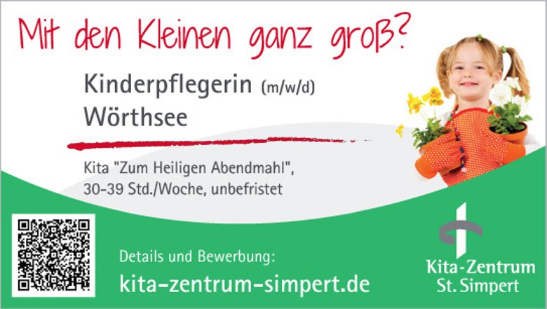 [520] Kinderpflegerin (m_w_d) für die Kita "Zum Heiligen Abendmahl" in Wörthsee,  30-39 h_Woche, unbefristet